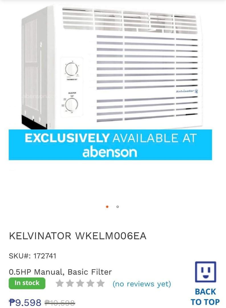 Kelvinator 0.5HP Window Type Aircon, TV & Home Appliances, Air