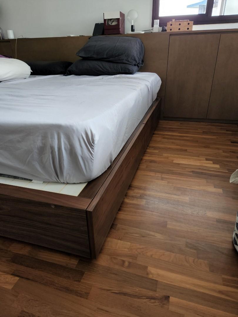 Kingsize MUJI Storage Bed (Walnut), Furniture & Home Living, Furniture