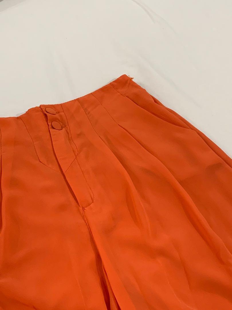 Mags Orange Flowy Wide Leg Trousers, Women's Fashion, Bottoms, Jeans on 