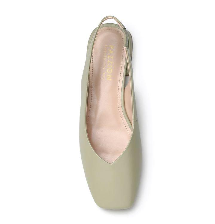 Pazzion Slingback V cut Square Toe Leather Flats Light Green