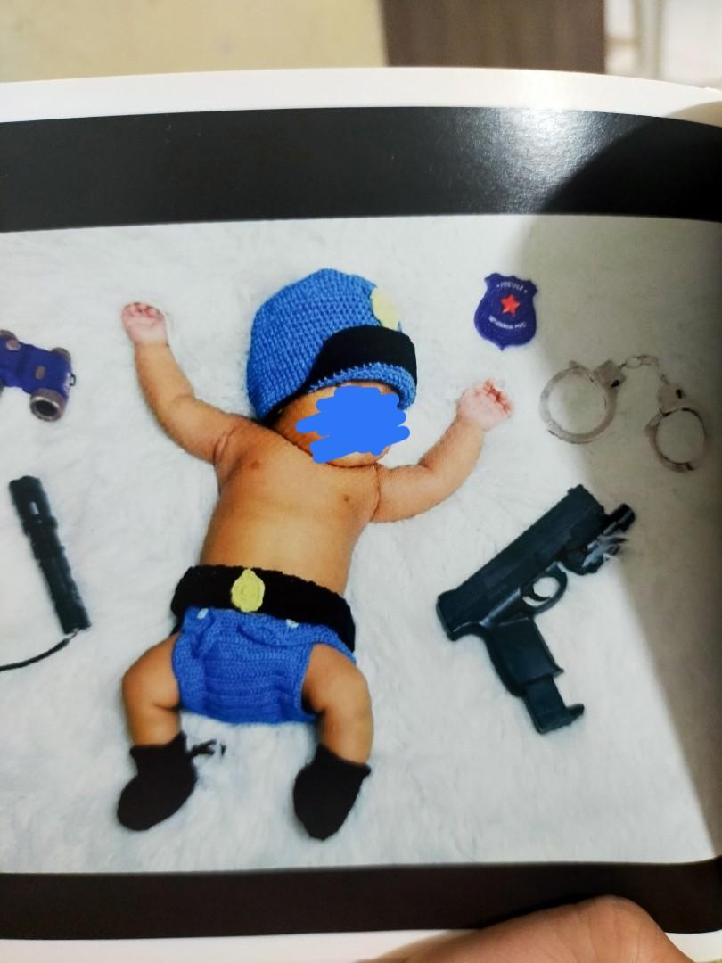 Policeman crochet costume for infants (Category: Babies & Kids Fashion) located in Quezon City. Submitted by sunshine_heart (Listing ID 1169441503, Image 2). Description: Policeman crochet costume for 0-3 months old. Worn once only. Nice quality🥰.