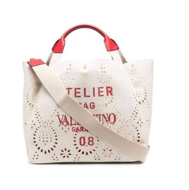 Valentino Garavani Medium 08 San Gallo Edition Atelier Tote Bag In Canvas  in Red