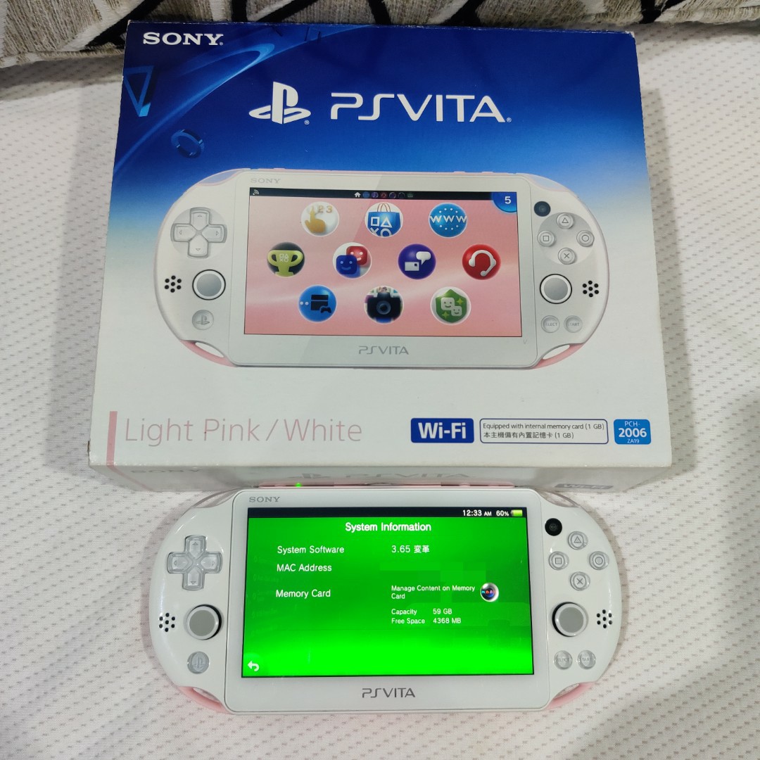 PS Vita Slim Light Pink / White Henkaku 64gb, Video Gaming, Video 
