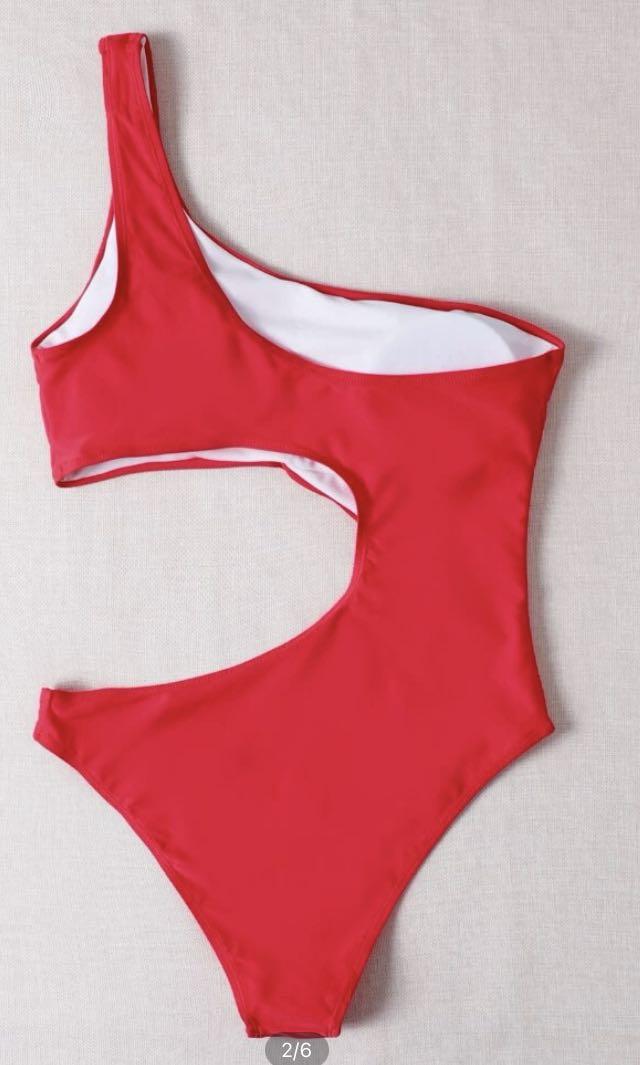 Red one piece swimsuit cut new arrivals out