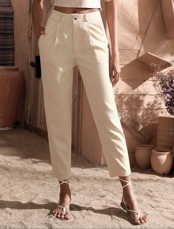 Solid fold pleat tailored pants, Women 