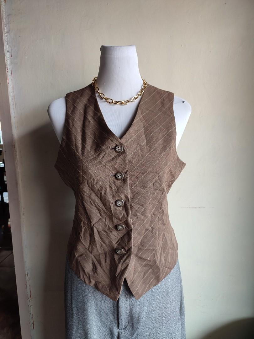 TRENDY BROWN SUIT VEST, Women's Fashion, Tops, Sleeveless on Carousell