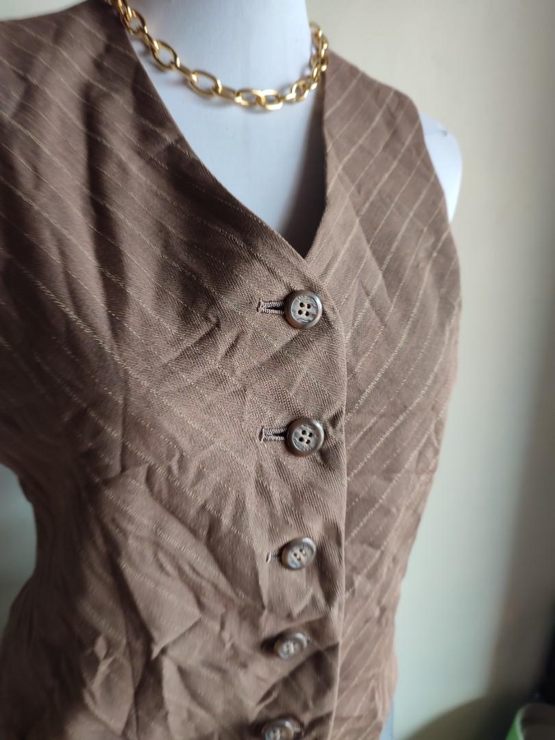 TRENDY BROWN SUIT VEST, Women's Fashion, Tops, Sleeveless on Carousell