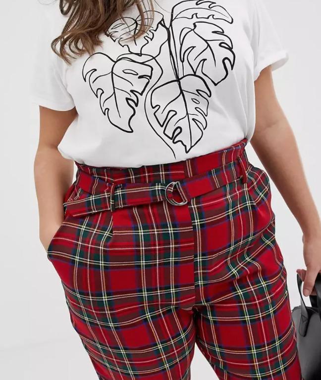 Red tartan online paper bag trousers
