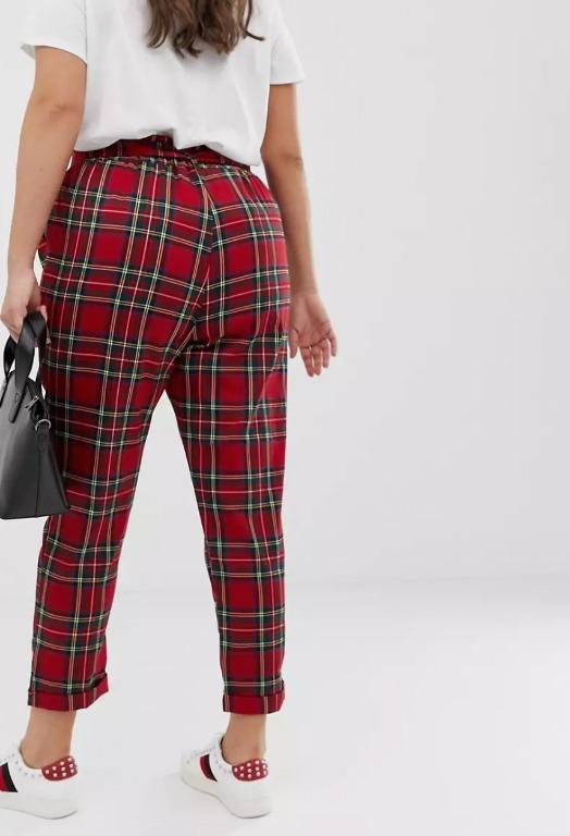 Red tartan online paper bag trousers