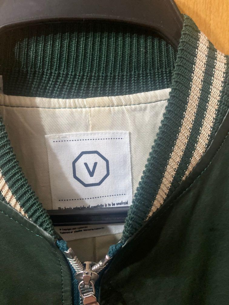 Visvim veg tan leather varsity jacket gold green, 男裝, 外套