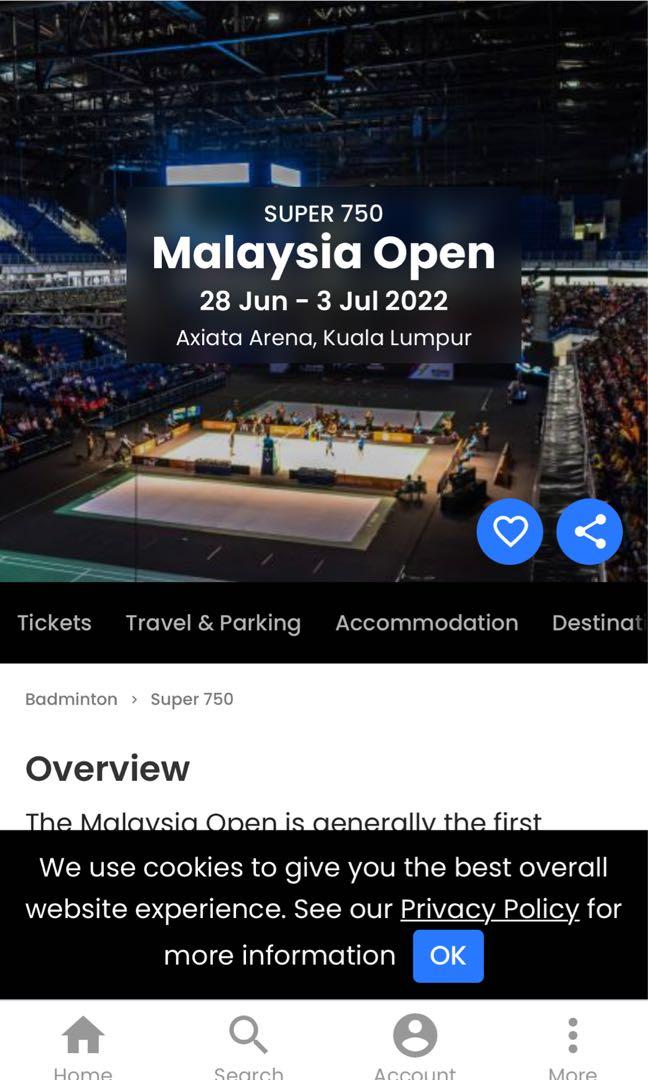 WTS petronas Malaysia open quarter final 2x ticket, Tickets & Vouchers, Event Tickets on Carousell