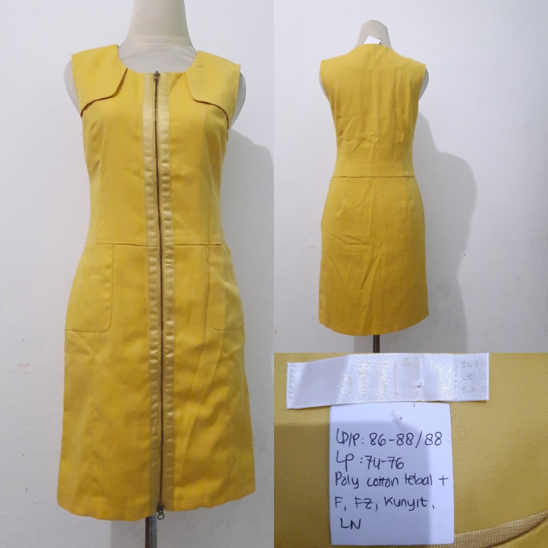 Yellow Front Zip Office Dress by BYSI 