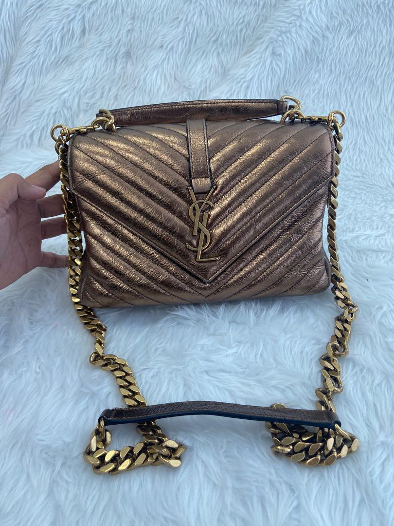 YSL College Metallic Bronze Matelasse Chevron Bag