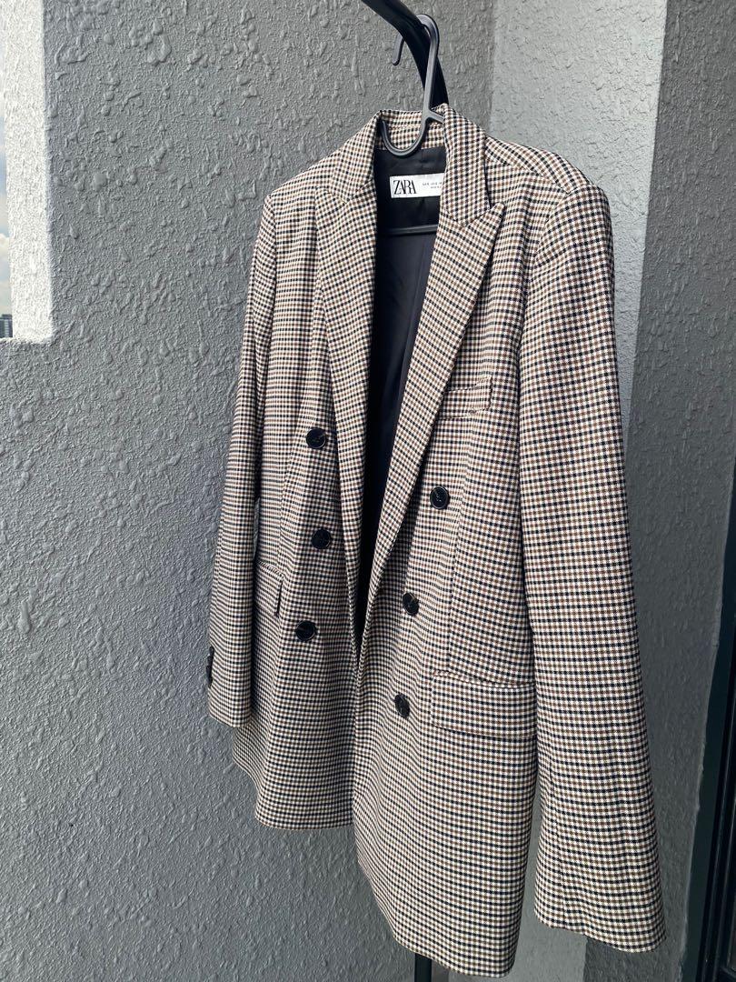 Zara plaid sale double breasted blazer