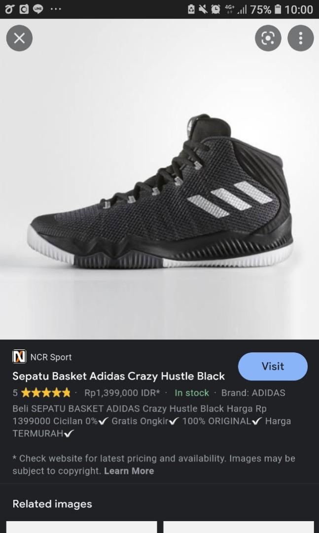 SEPATU ADIDAS CRAZY HUSTLE SEPATU BASKET HITAM, Olah Raga, Baju