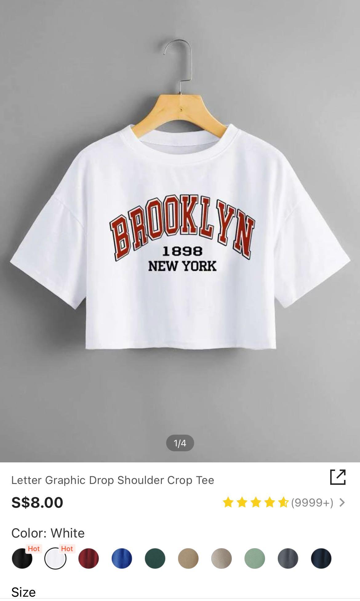 SALE SHEIN Brooklyn White Graphic Crop 