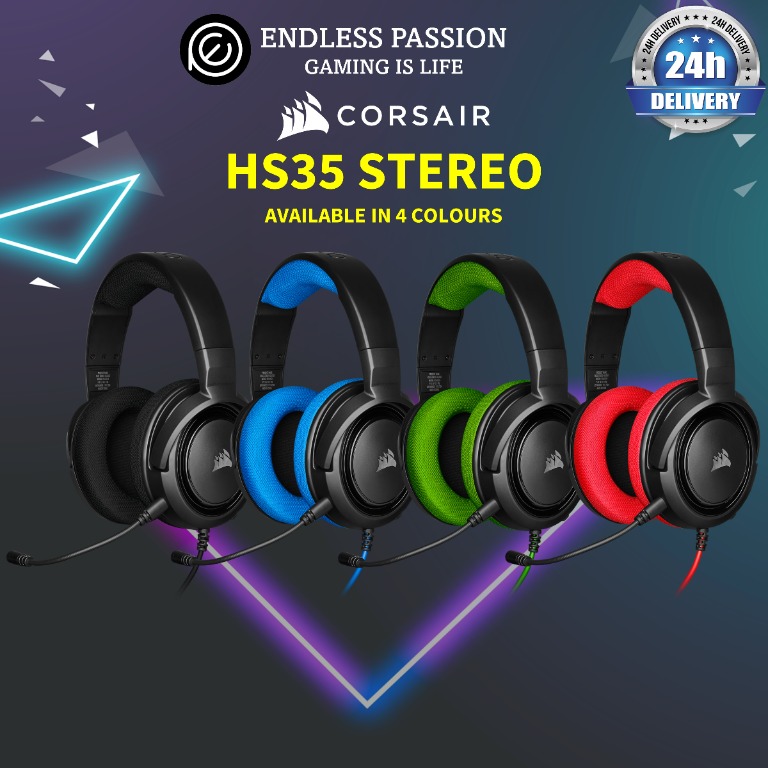 CORSAIR HS35 Stereo Gaming Headset Carbon Blue Green Red