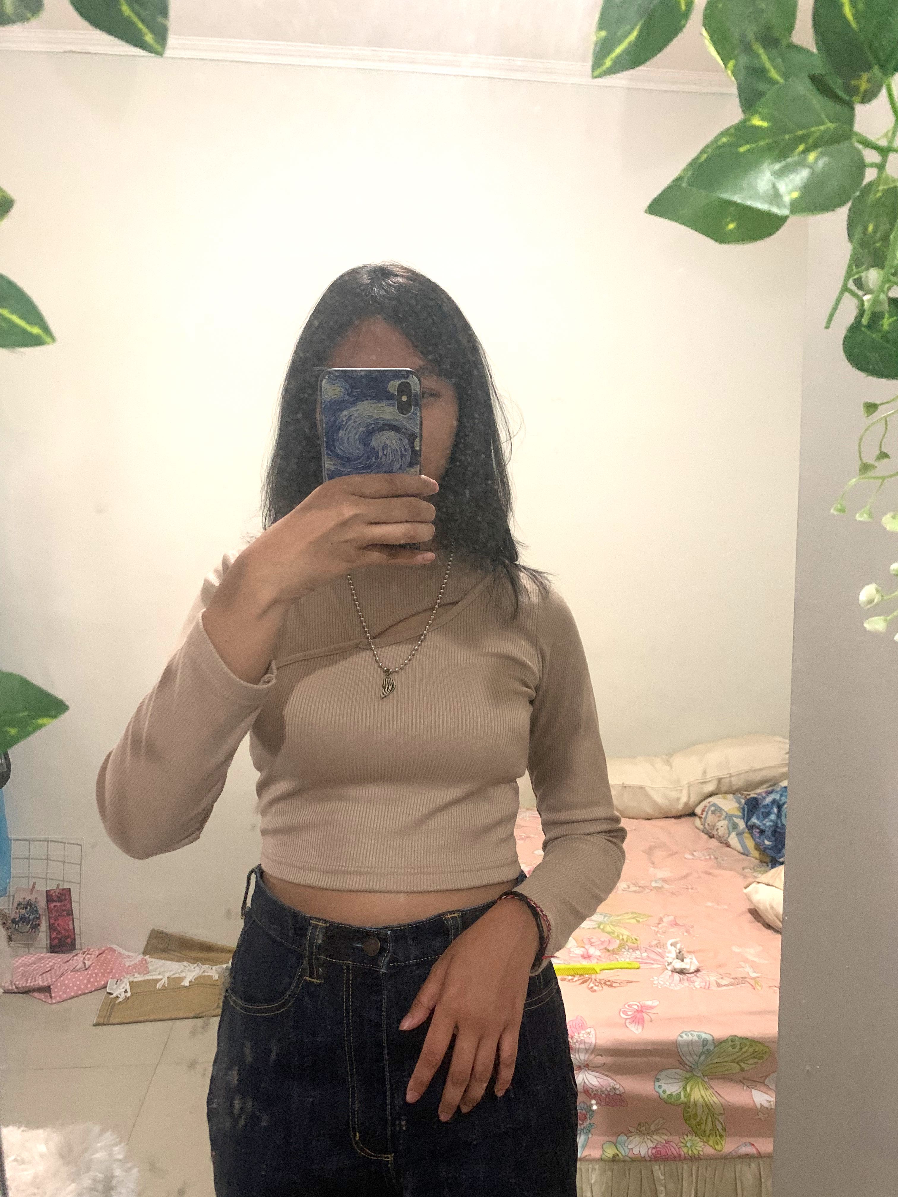 Cutout Cut Out Khaki Crop Top Rib Knit 