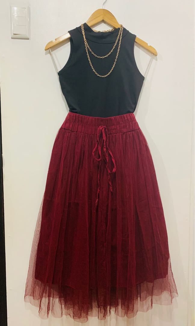 Dark Red skirt, Women's Fashion, Bottoms, Skirts on Carousell