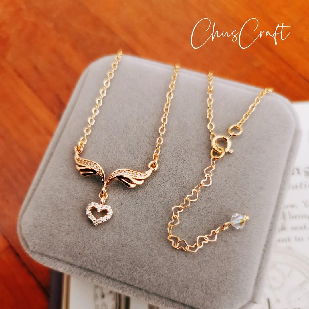 Handmade Gold Flying Heart Charm Necklace Guardian Angel Wings Pendant Women Fashion Accessory Romantic Long Distance Relations Gift Dainty