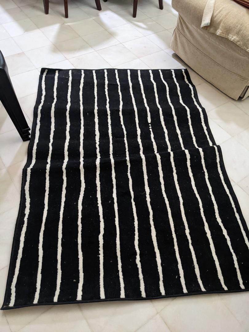 IKEA rug black white stripes, Furniture & Home Living, Home Decor