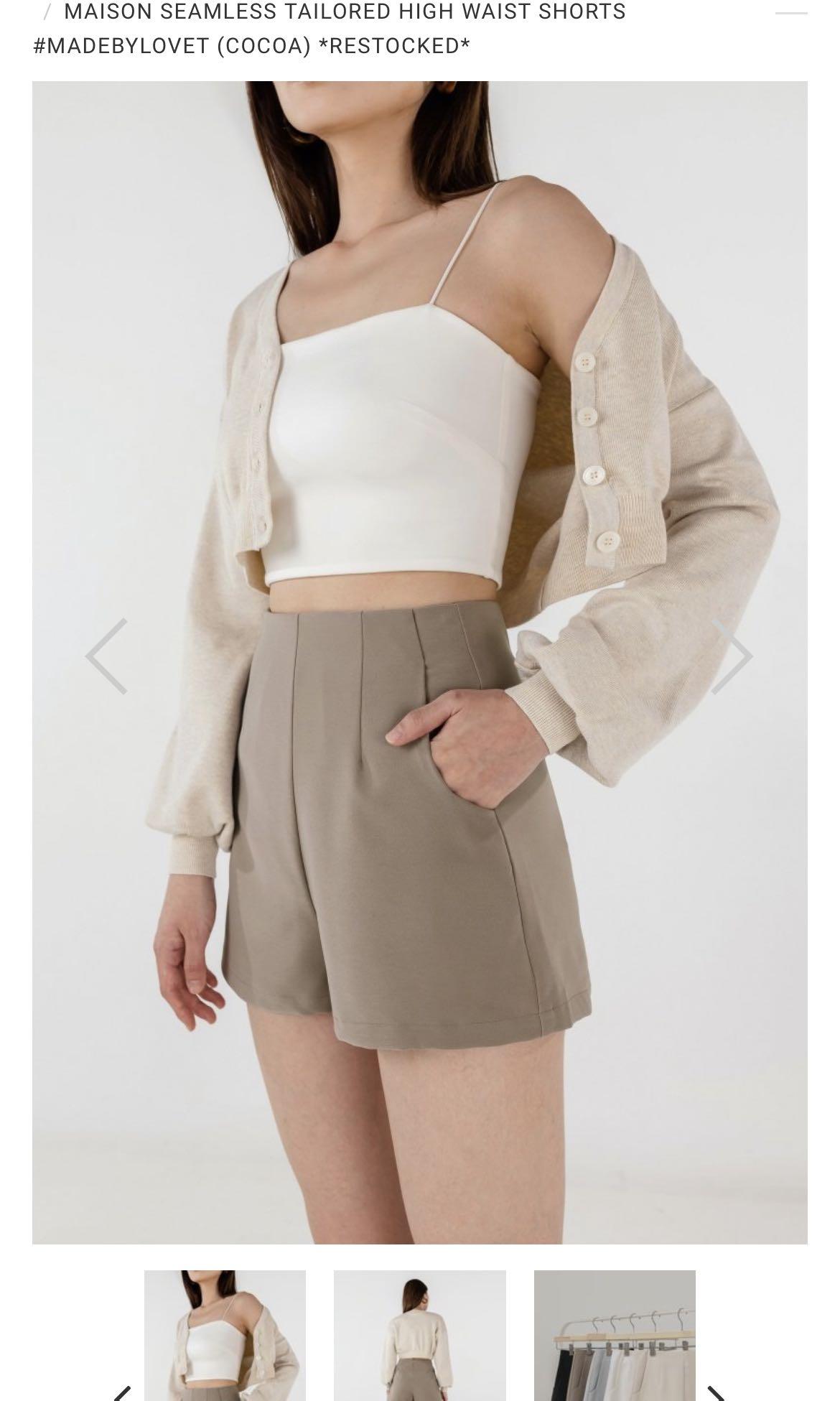 MAISON SEAMLESS TAILORED HIGH WAIST SHORTS (PEARL BEIGE) #MADEBYLOVET,  Women's Fashion, Bottoms, Shorts on Carousell