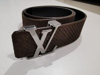 LOUIS VUITTON Ceinture Buckle Belt Black Check Pattern Size 33-36 Inch