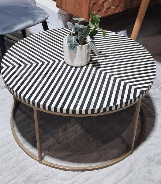 Matt Blatt Two Tone Inlay Round Coffee Table, Furniture & Home Living