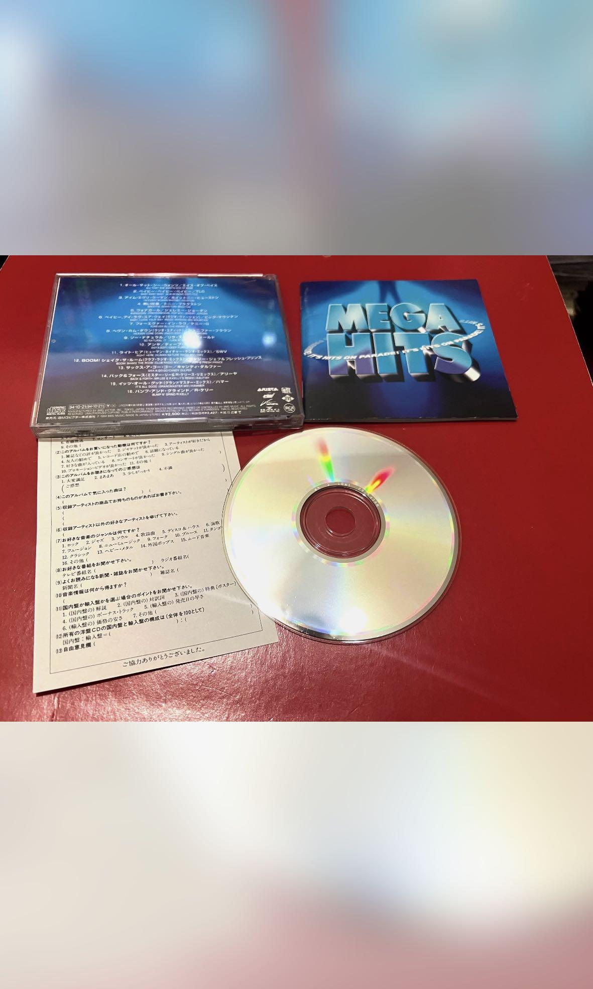 Mega Hits 1994年日本土版 天龍1MB1 （分類：音樂與媒體 - CD 及 DVD）位於 Hong Kong。 由 harryleeleelee 提交（商品編號 1164432971，圖片 1）。簡介： Mega Hits 1994年日本土版 天龍1MB1 90%新微花 $200銅鑼灣交收或順豐到付 Ha86 # Tracklist 1 Ace Of Base – All That She Wants 3:32 2 TLC – Baby-Baby-Baby (Album Radio Edit) 4:18 3 Whitney Houston – I’m Every Woman 4:46 4 Toni Braxton – Breathe Again 4:17 5 Jeremy Jordan – Wannagirl (Preferredgirl Pop Mix) 4:00 6 Big Mountain – Baby, I Love Your Way (Radio Version) 