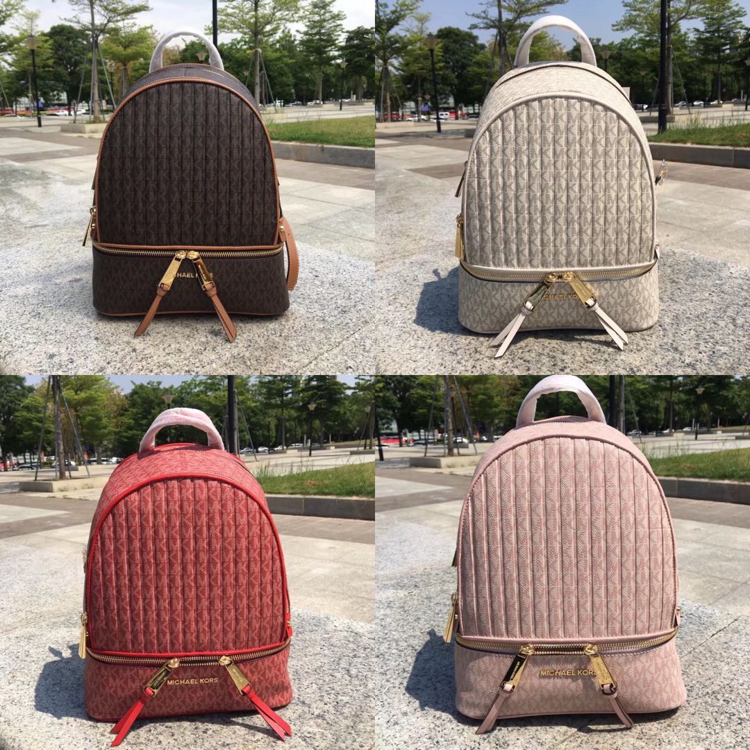 MK Rhea Medium Zip Backpack with Pleated and Logo Women s Fashion