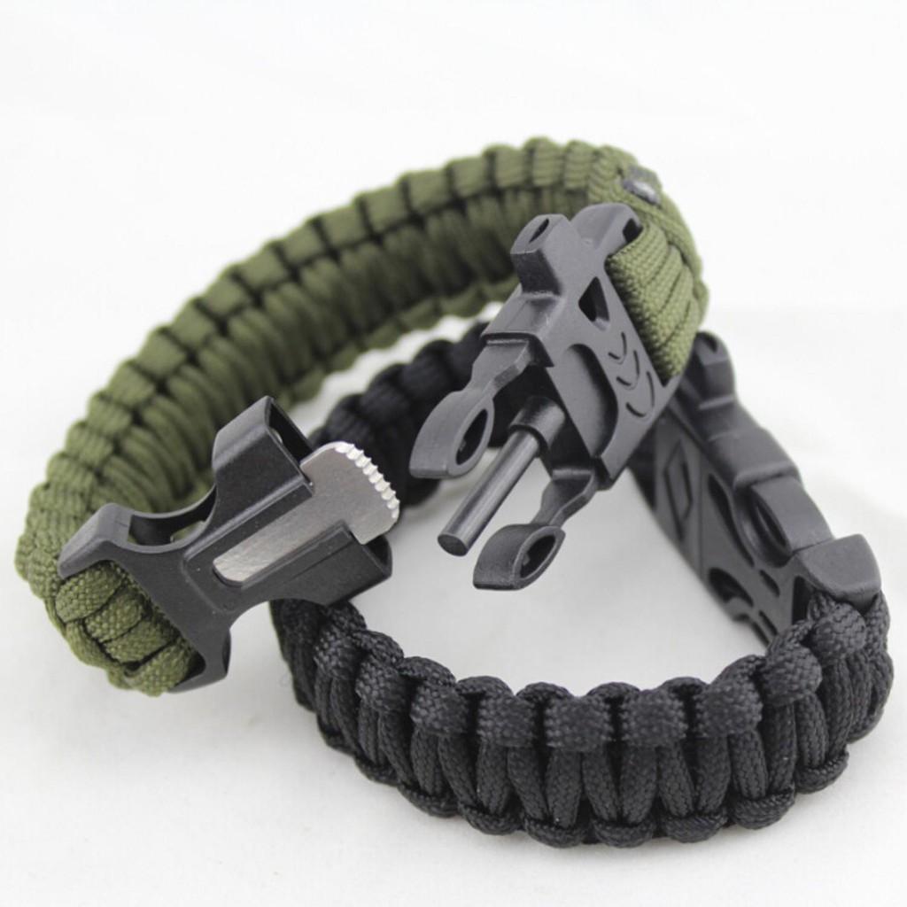 Paracord Bracelet with Flint, Whistle and Compass