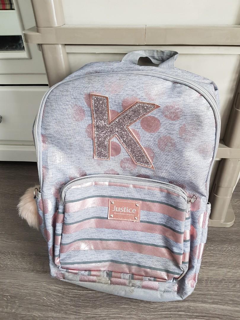 PRELOVED JUSTICE ROSE GOLD FOIL BACKPACK Huruf K BISA NEGO