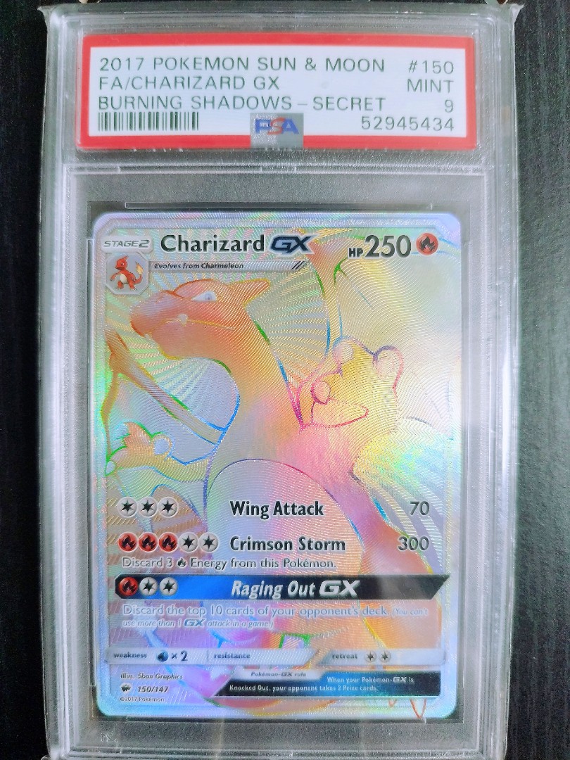 PSA 9⭐Charizard GX 150/147 🔥Burning Shadows Secret Rainbow Rare 🌈 2017  Pokemon Sun & Moon🌞🌚