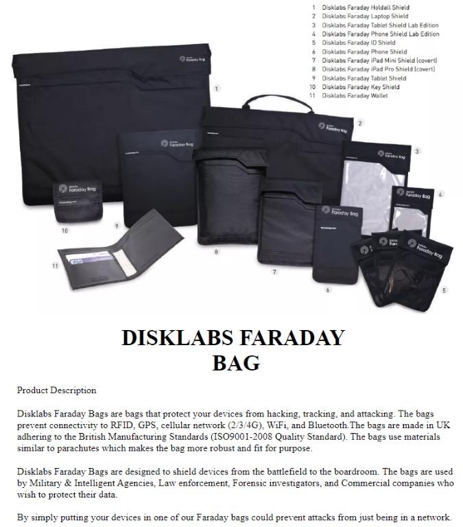 Faraday Bag Range  FaradayBags.com – RF Shielded Faraday Bags by Disklabs