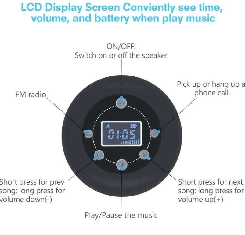 Shower Radio Bluetooth Speaker 5.0, JoyGeek Waterproof Wireless