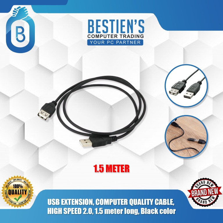 USB EXTENSION, COMPUTER QUALITY CABLE, HIGH SPEED 2.0, 1.5 meter long ...