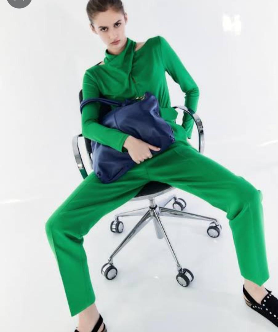 Zara Trousers Lined belt, Fesyen Wanita 