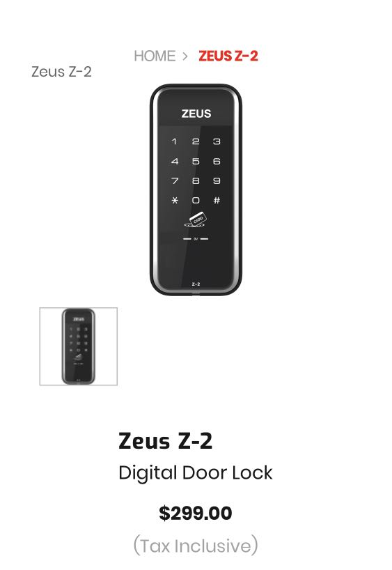 Zeus Z2 digital door lock with installation, Furniture & Home Living