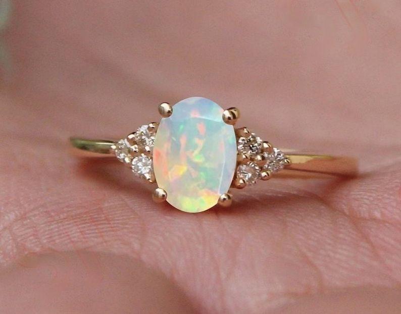 10th Libra Birthstone October Anniversary Gift Natural Opal P Tourmaline Metal Choice 9k 14k 18k PM for Quote Default 925 w Rhodium