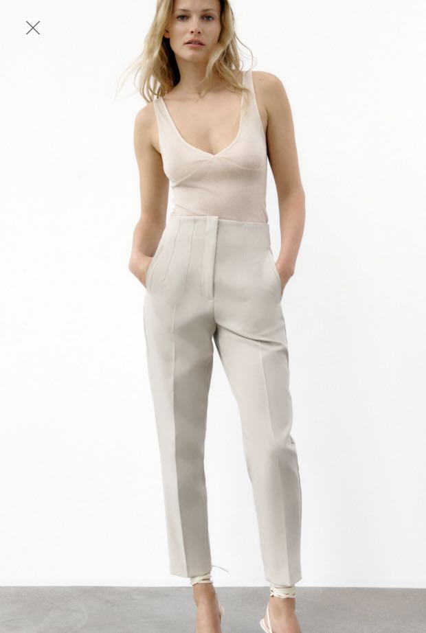 Zara High-Waist Trousers in Oyster White, Women's Fashion, Bottoms, Other  Bottoms on Carousell