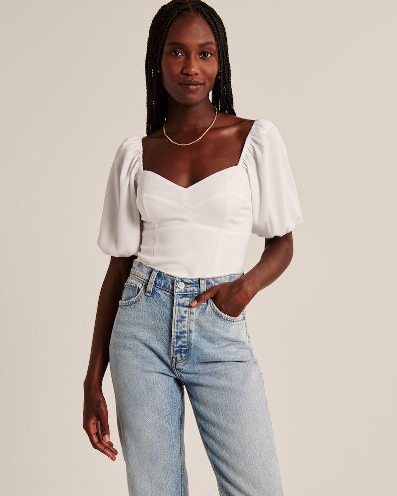 Abercrombie Fitch corset puff sleeve top Women s Fashion Tops