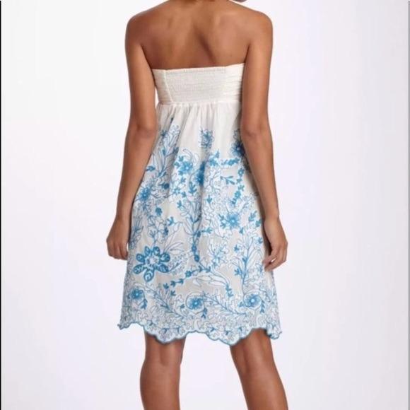 Anthropologie VANESSA & VIRGINIA Cream Embroidered Stitching Cornflower  Strapless Tube Dress, Women's Fashion, Dresses & Sets, Dresses on Carousell