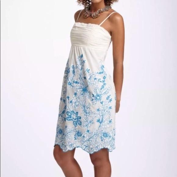 Anthropologie VANESSA & VIRGINIA Cream Embroidered Stitching Cornflower  Strapless Tube Dress, Women's Fashion, Dresses & Sets, Dresses on Carousell