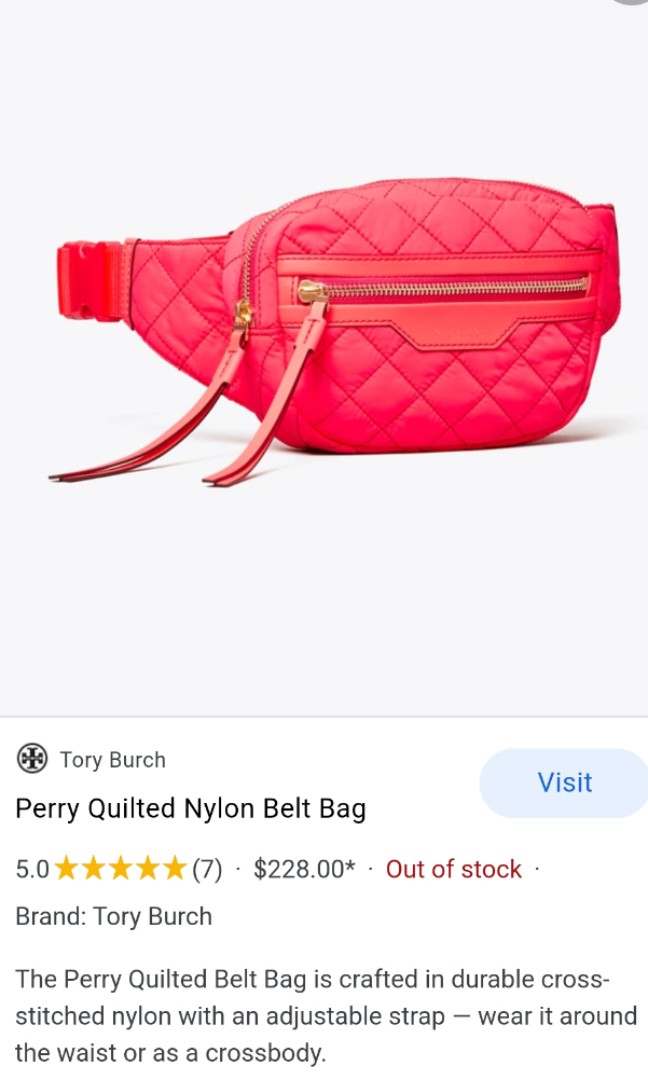 Authentic Tory Burch Perry Quilted Nylon Belt Bag, Women's