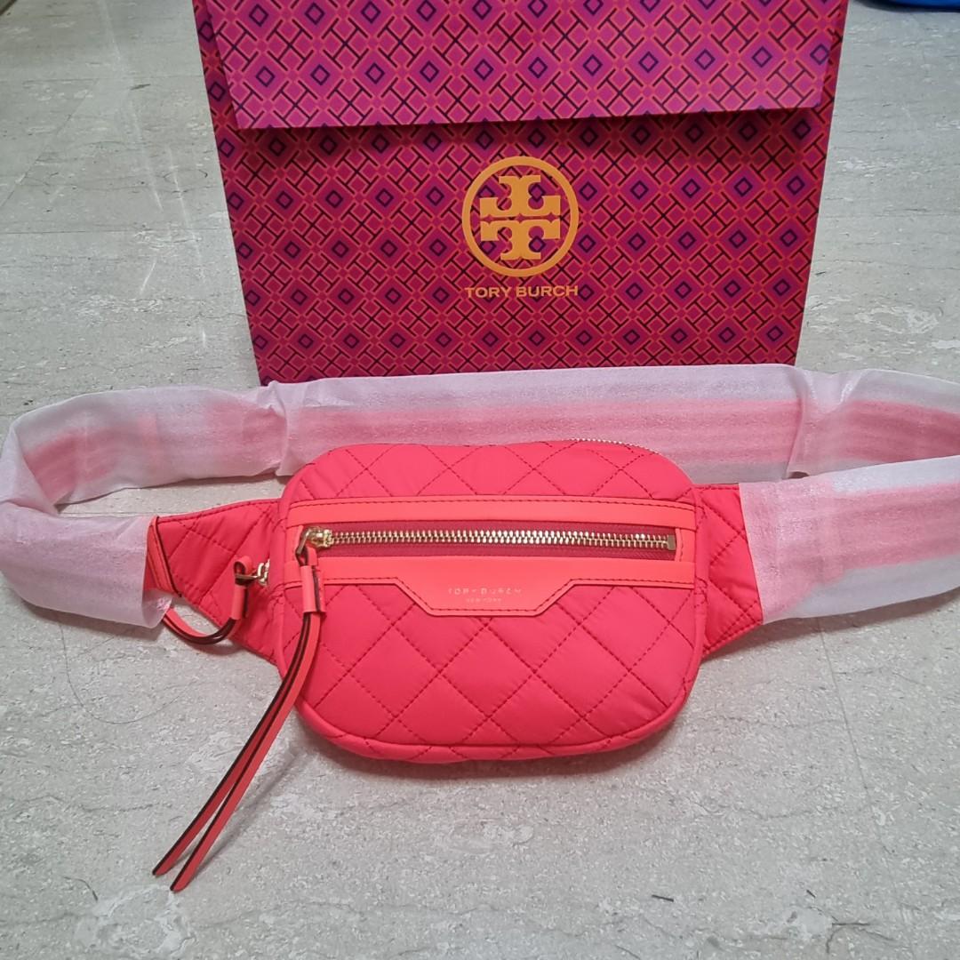 Authentic Tory Burch Perry Quilted Nylon Belt Bag, Women's Fashion