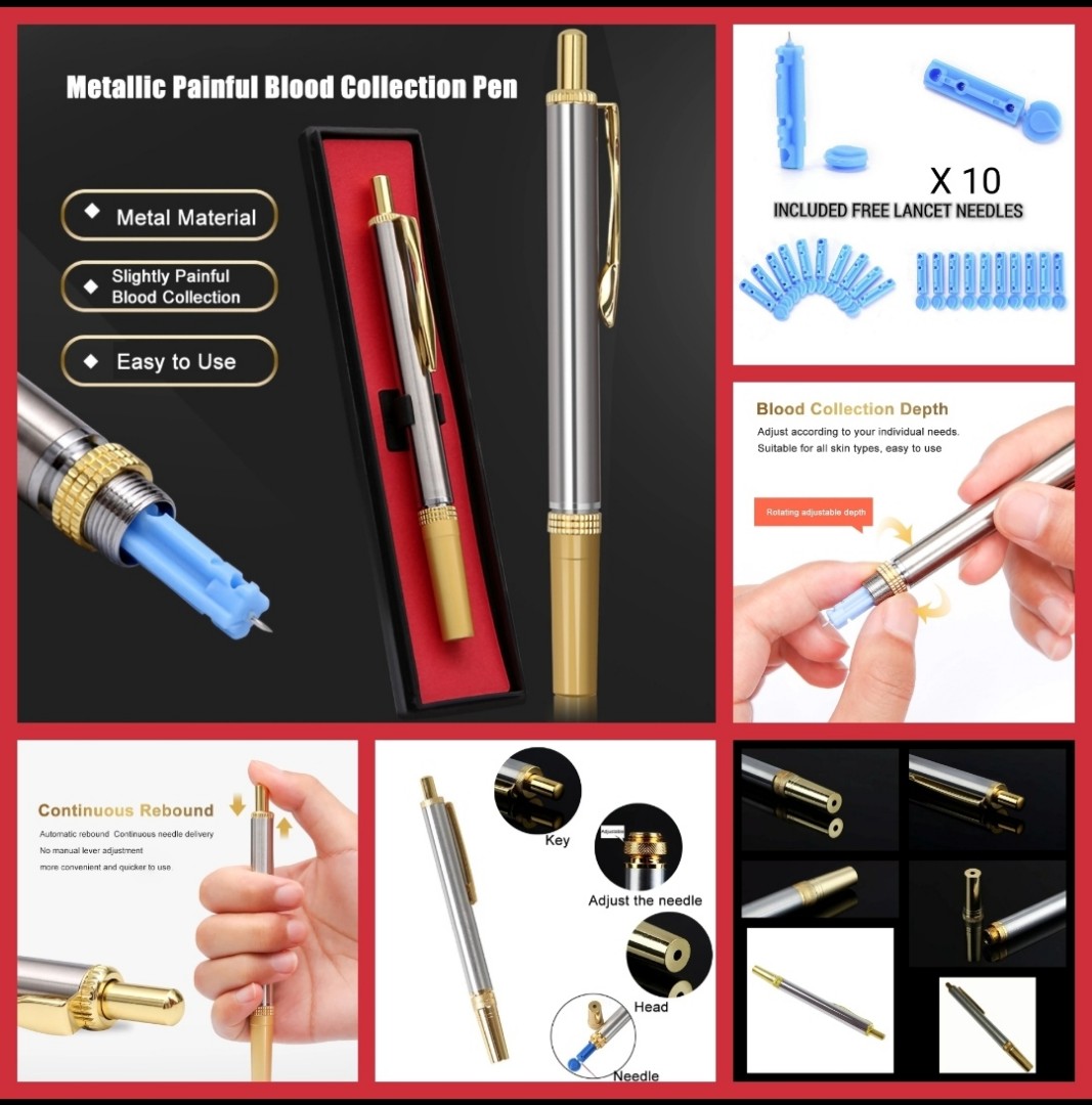 Bekam Hijama Lancet Point Pen Device Tool with x10 Lancet Needle for Wet Cupping TCM Stainless