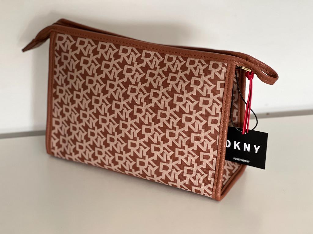 Dkny, Bags, Dkny Rare Vintage Y2k Brown Logo Travel Makeup Cosmetic Bag  Case Set