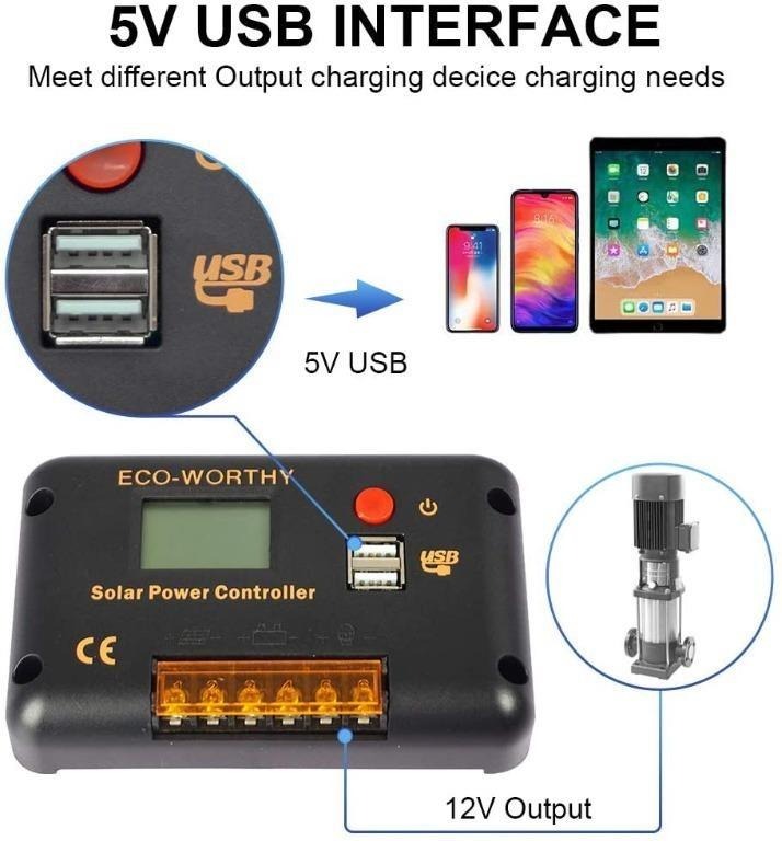 Eco Worthy 30a Solar Charger Controller Solar Panel Battery Intelligent Regulator With Dual Usb Port Computers Tech Parts Accessories Chargers On Carousell