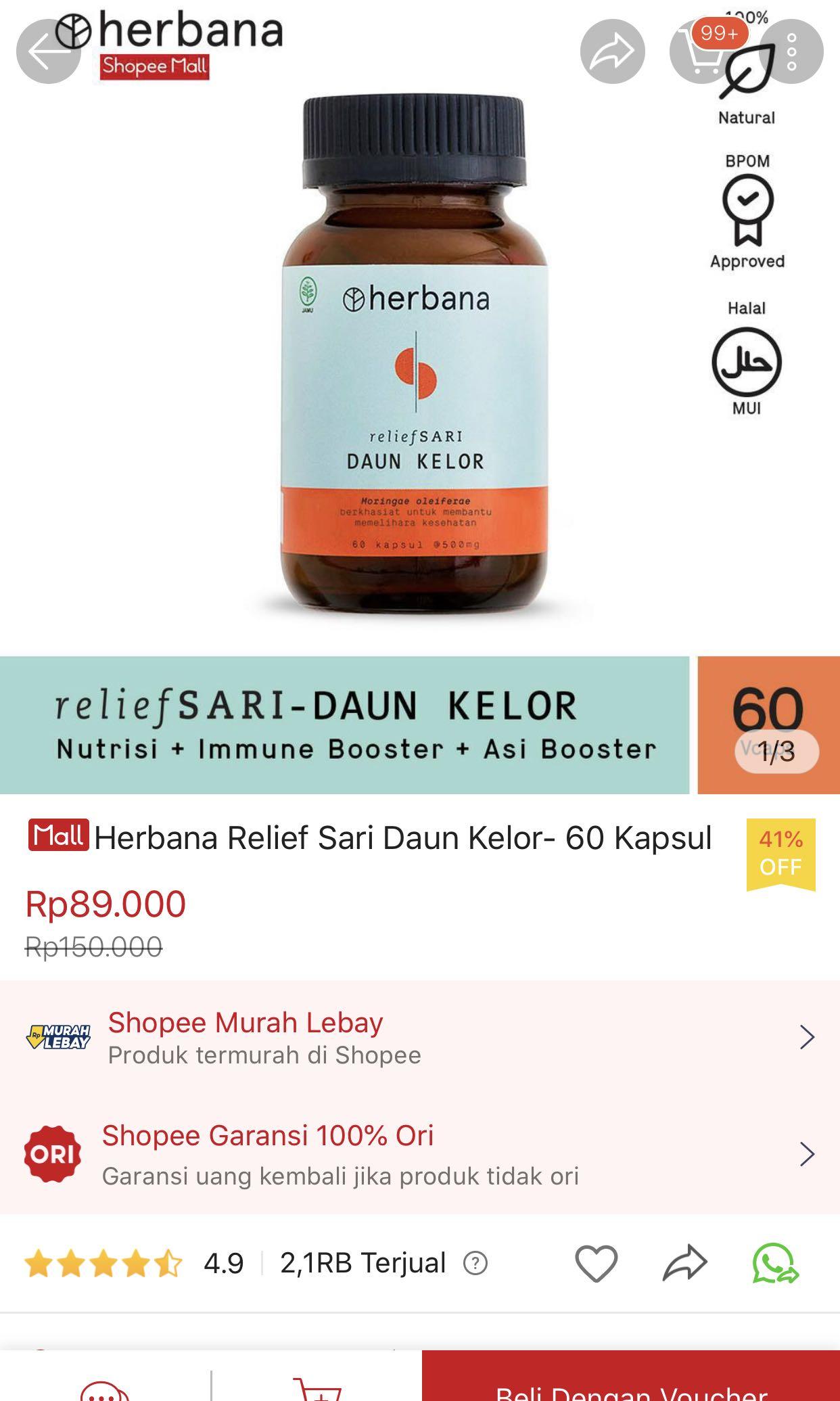 HERBANA RELIEF SARI DAUN KELOR 60 KAPSUL, Bayi & Anak, Perawatan & Makanan Anak di Carousell