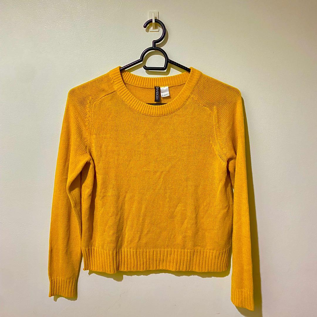 H M Divided Cute Yellow Knitted Sweater Women s Fashion Tops